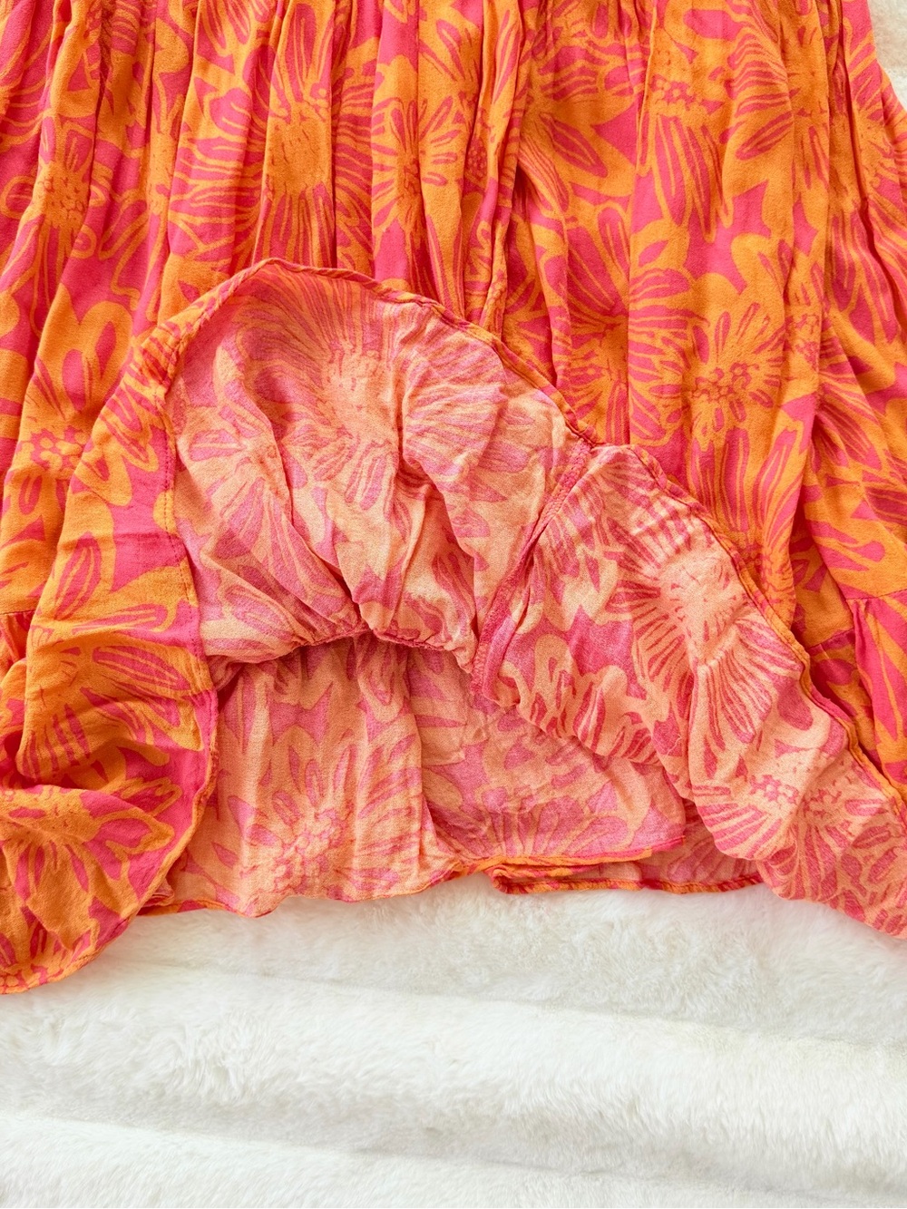 Free People Pink Orange Floral Maxi Dress Boho Sleeveless Size M Summer - Picture 6 of 12